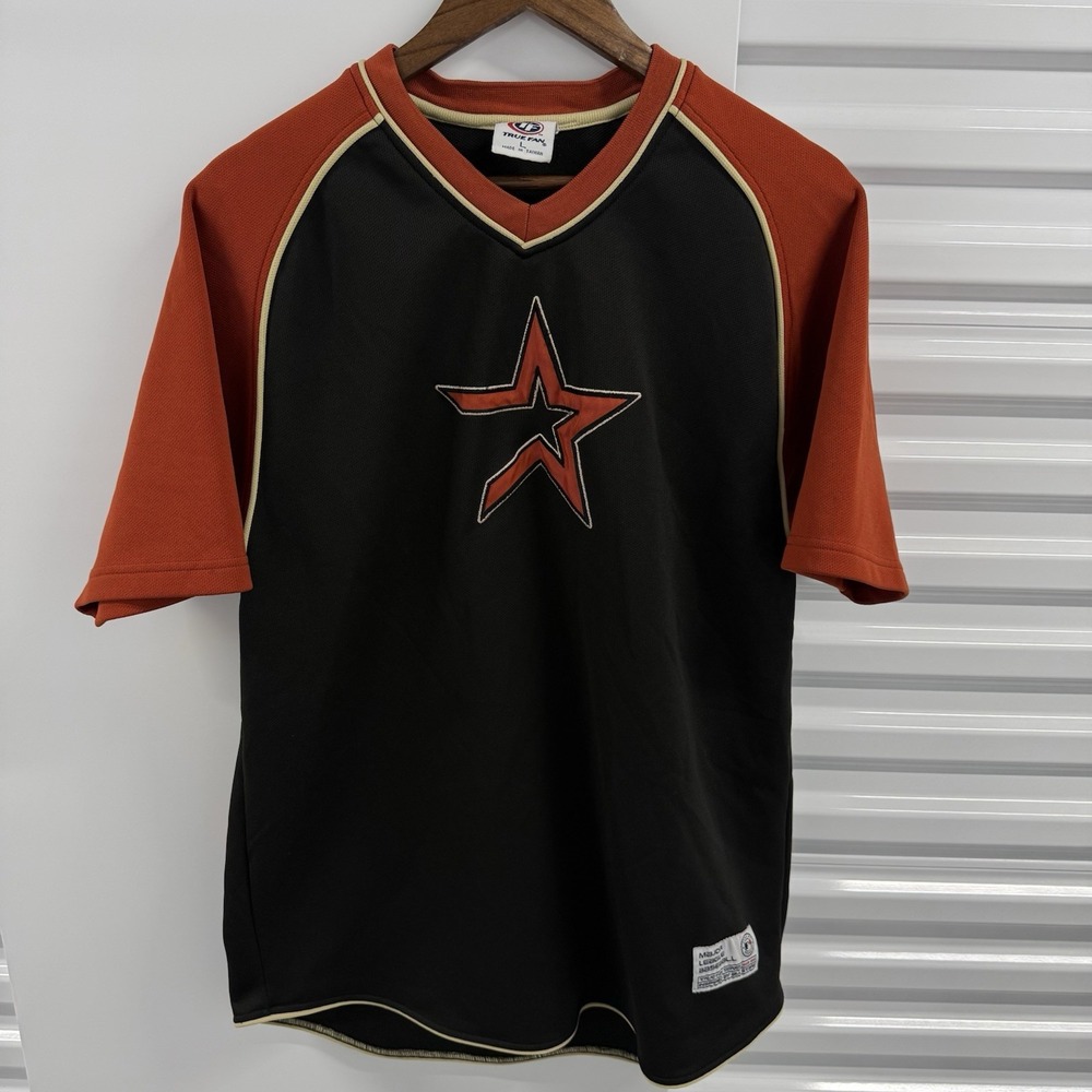 Houston Astros True Fan Jersey Shirt Men's L Y2K MLB Baseball Black Orange